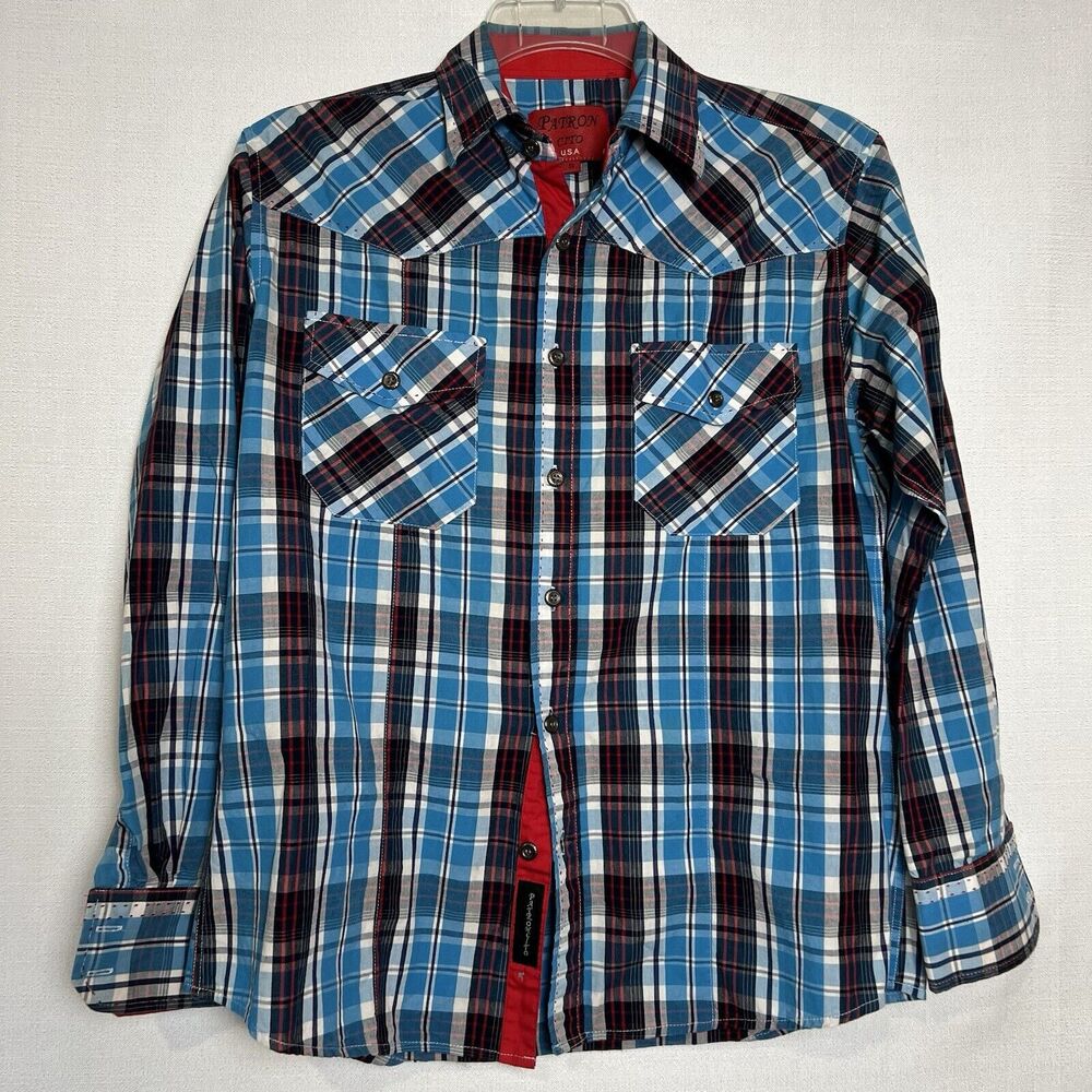 Patron Cito Red Label Western Shirt Long Sleeve Button Up Plaid Mens Size Small